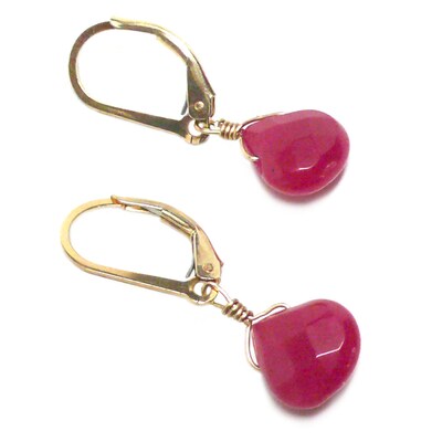 Cherry Red Briolette Gold-Filled Lever Back Earrings - image2